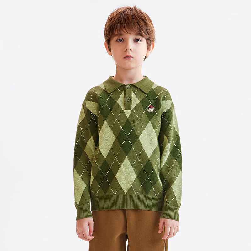 马骑顿MQD童装冬季男童款宽松潮流翻领针织衫 军绿色 110