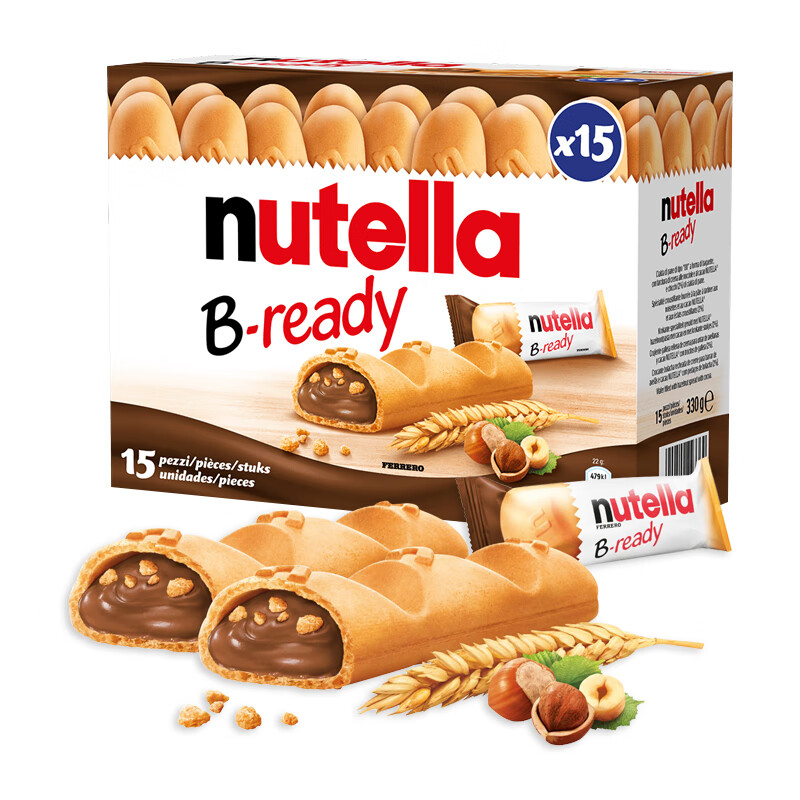 费列罗Nutella能多益榛子巧克力夹心饼干棒 德国进口 早餐茶点休闲零食 榛子巧克力味330g