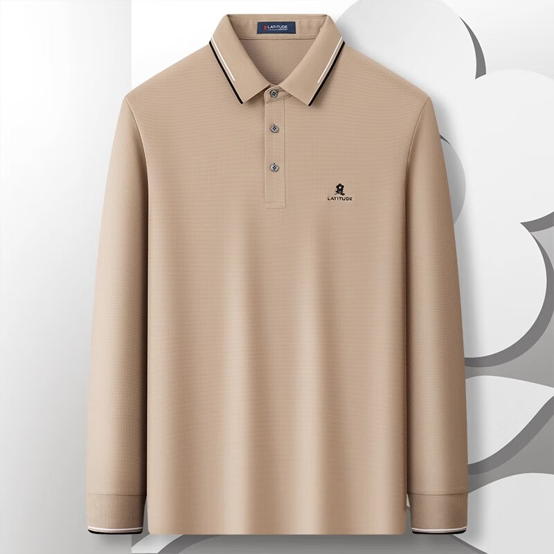 梦特娇（MONTAGUT）长袖Polo衫男士亲肤菠萝肌理纹百搭亲肤T恤 卡其 56
