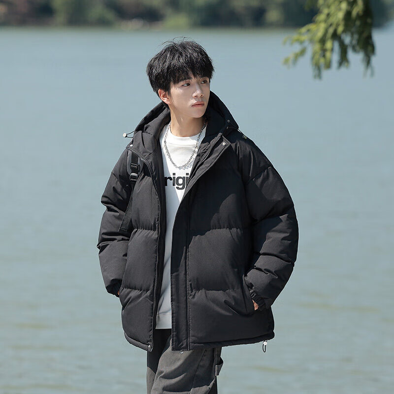 卡柏奇冬季新款棉服情侣男女潮保暖面包服宽松立领短款外套 黑色 M