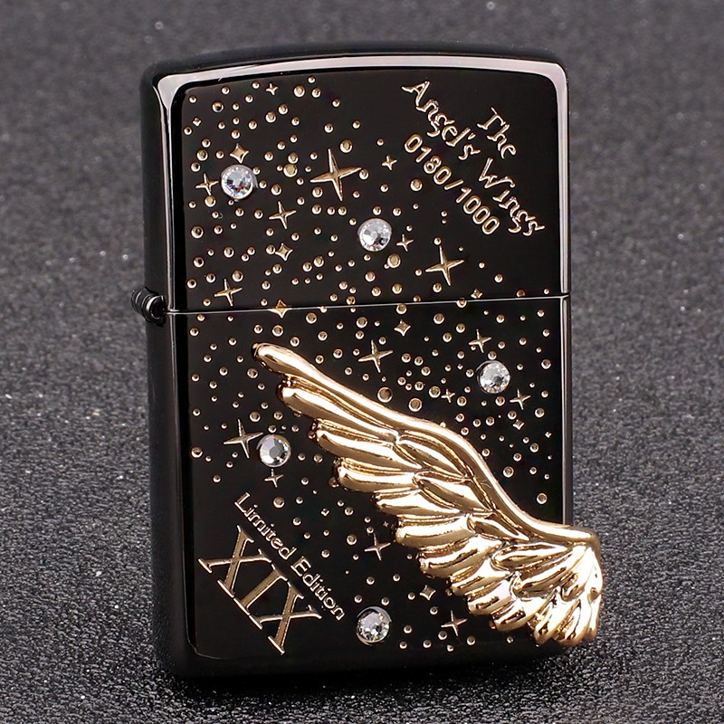 防风打火机限量版天使之翼翅膀羽翼镶钻满天星送男士礼物 黑冰