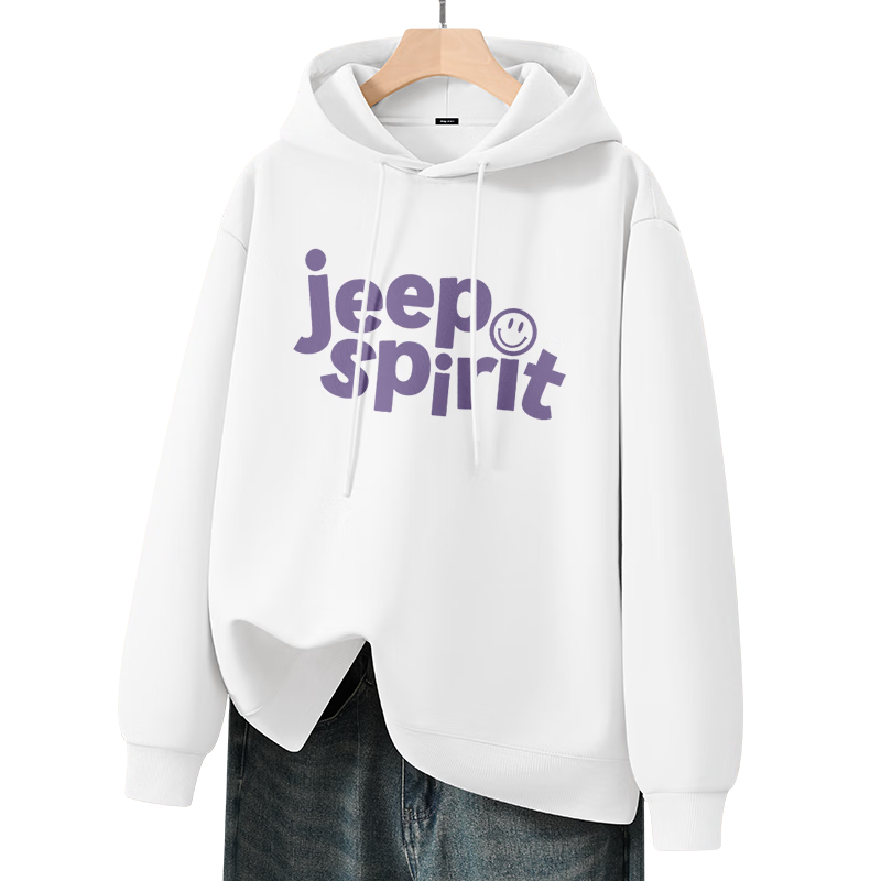 JEEP SPIRIT吉普連帽衛(wèi)衣男款春秋季時(shí)尚套頭帽衫潮牌寬松百搭衣服 白色 M