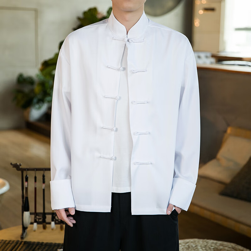 保弘思唐装男士居士服佛系古风立领季新款中国风男装汉服长袖衬衫