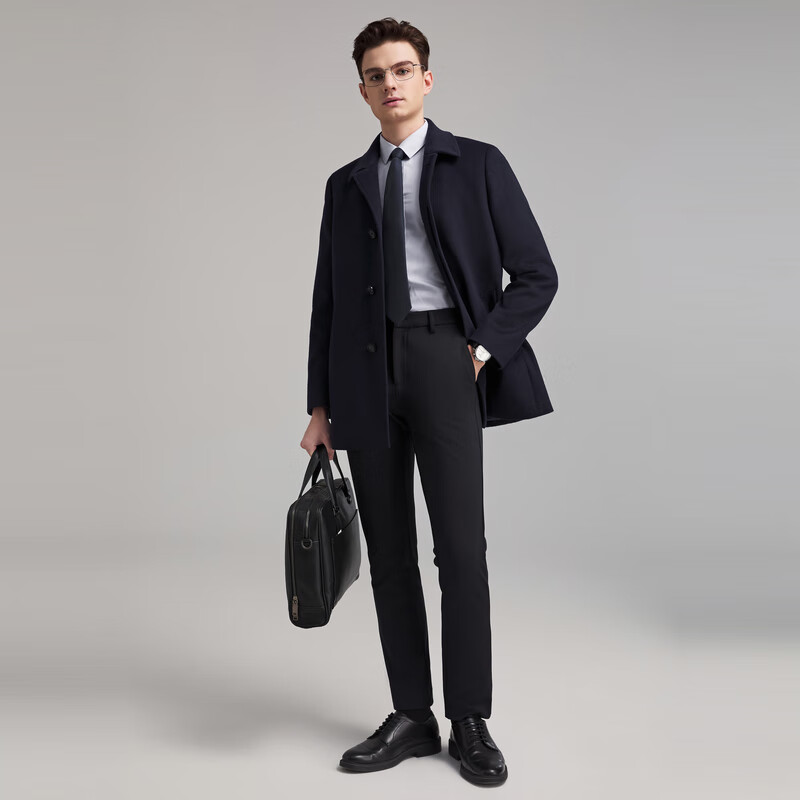 雅戈尔【羊毛混纺】外套男秋冬中长款毛呢大衣保暖舒适商务休闲亲肤 藏青 S