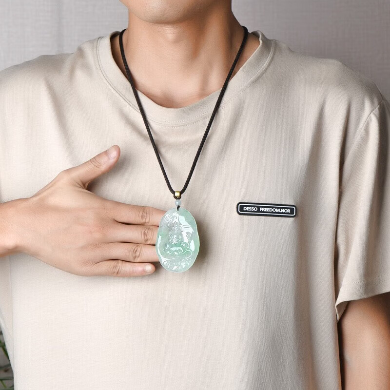 可玉可求中秋节礼物 孤品翡翠观音吊坠男士 冰绿色玉观音 玉石吊坠珠宝 品牌包装盒