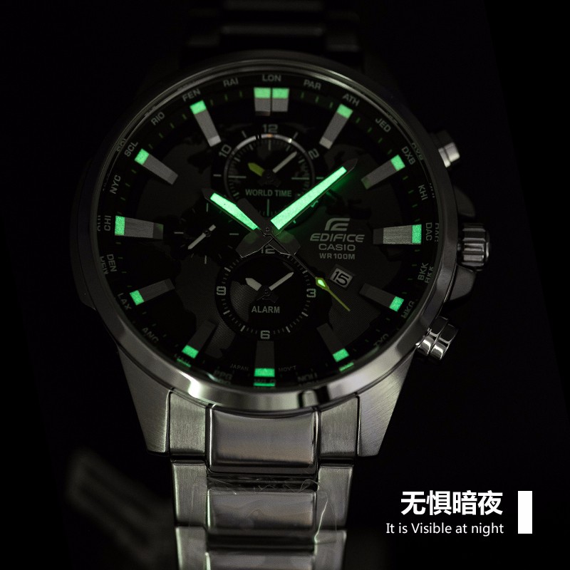 卡西欧(CASIO)商务休闲皮带钢带手表男日韩腕表防水石英男士手表送男友新年礼物 EFR-303D-1A 世界时间
