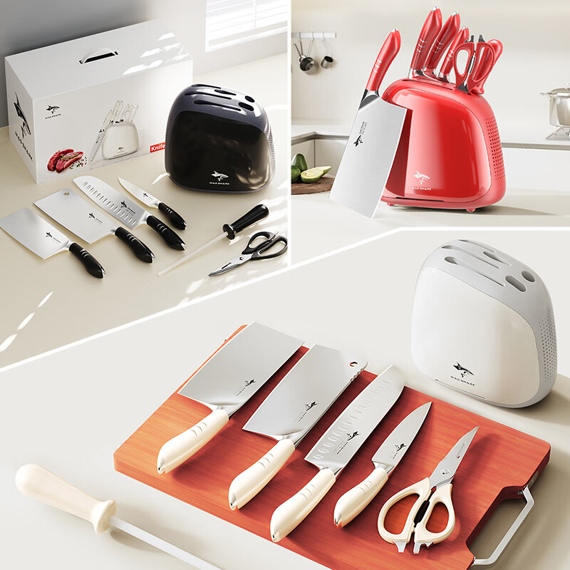 MAD SHARK德国进口刀具套装厨房狂鲨菜刀家用厨具全套一整套锻打日本砍骨刀 白色 7件套