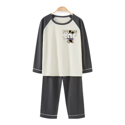 巴布豆兒童睡衣家居服套裝男童純棉親膚透氣女童薄款空調服【7A抗菌】 【長(cháng)袖款】石墨灰 骨頭巴布X 160