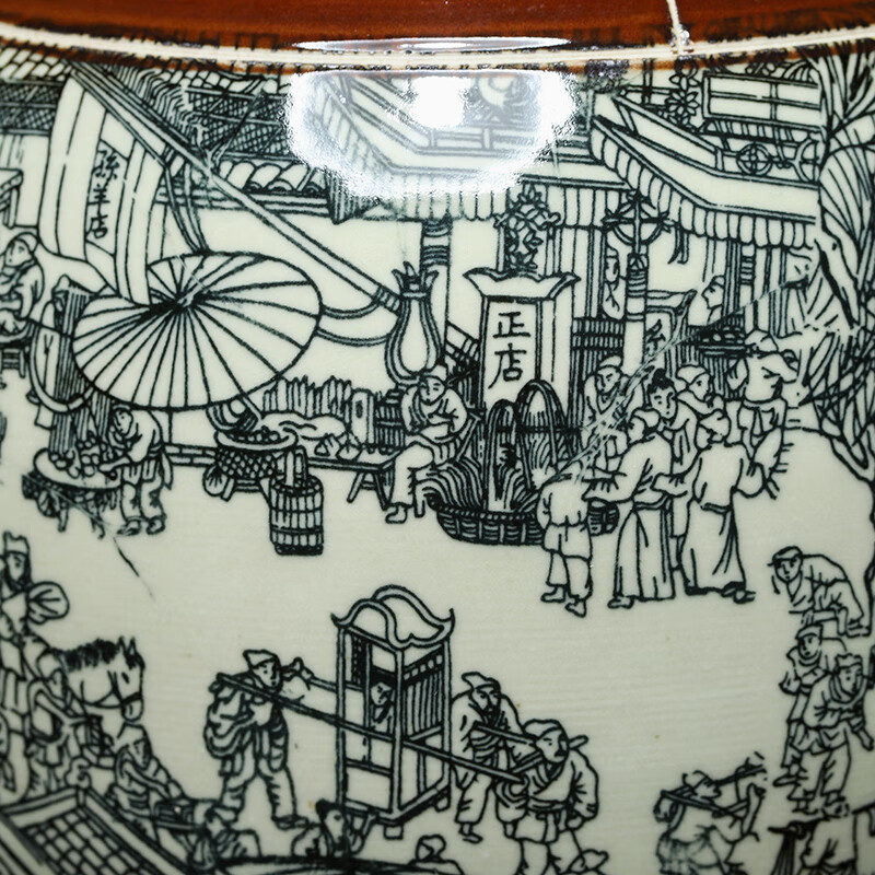 景德镇陶瓷酒坛子5/10/20/50斤装密封酒罐家用存泡酒专用空酒瓶缸 20斤棕清明上河图有孔+龙头底座