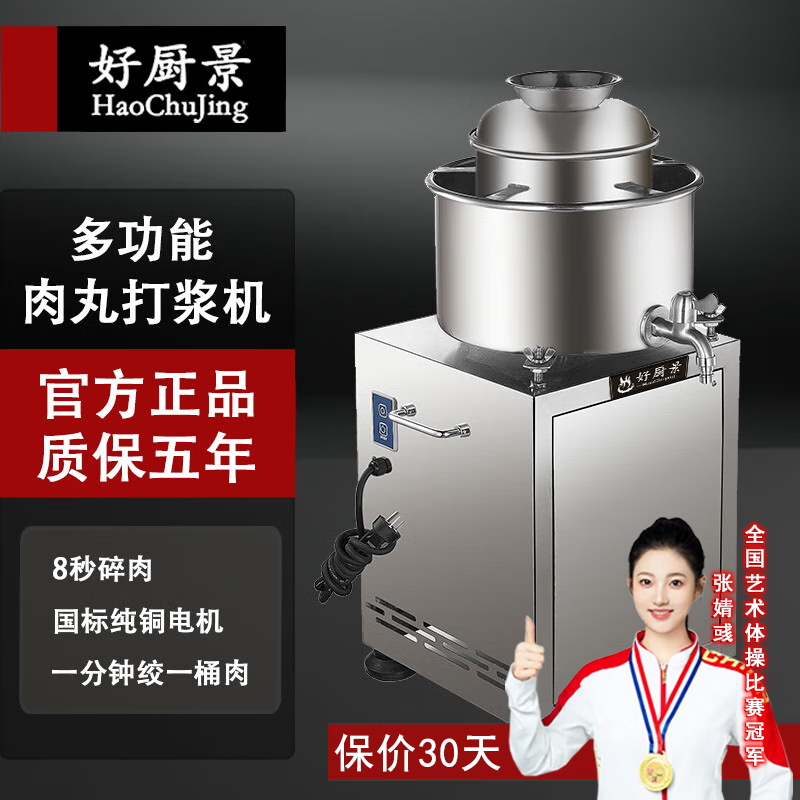 好厨景 福鼎肉片肉丸打浆机商用大绞肉机功率多功能打肉丸机家用鱼丸肉浆肉泥机全自动不锈钢 三代24型全钢豪华版 工作量4-8斤