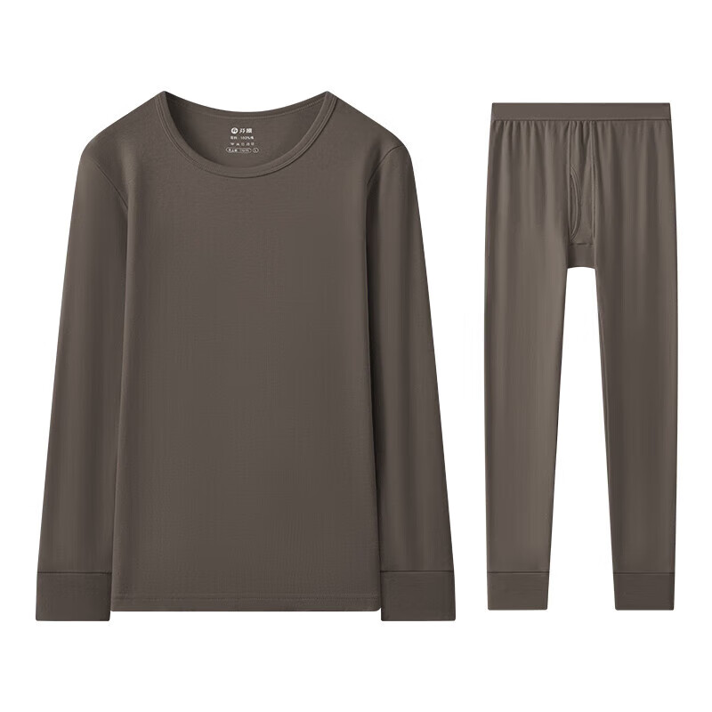 芬腾保暖内衣【纯棉 防静电】2025情侣圆领温暖打底套装秋衣秋裤 男款2-浅咖 XL
