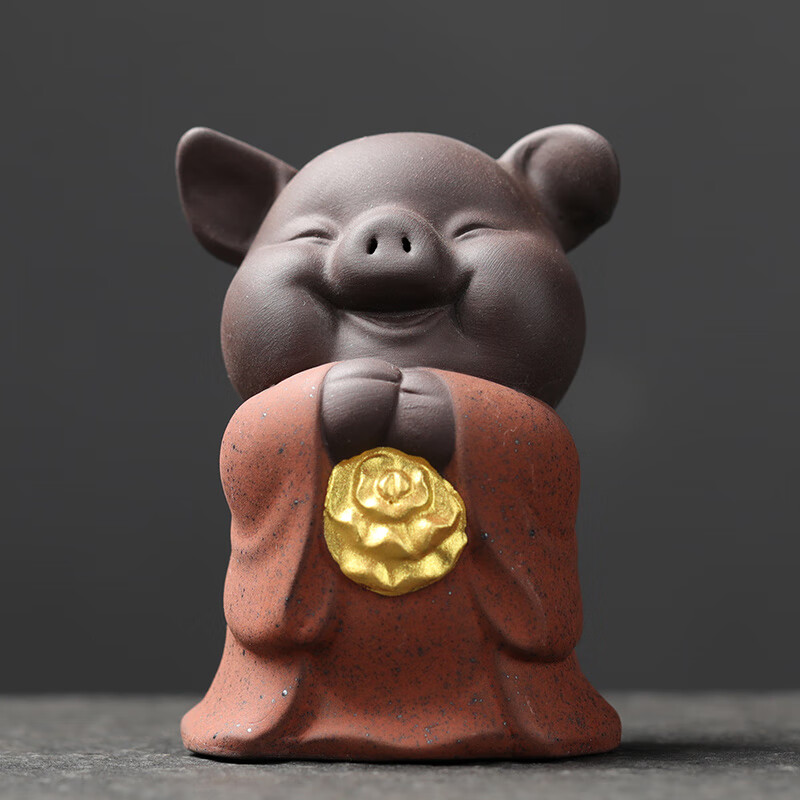 金格羽富貴豬茶寵擺件 宇軒紫砂茶寵創(chuàng)意五福豬擺件可養(yǎng)茶藝迷你描金茶 五福豬之禧豬