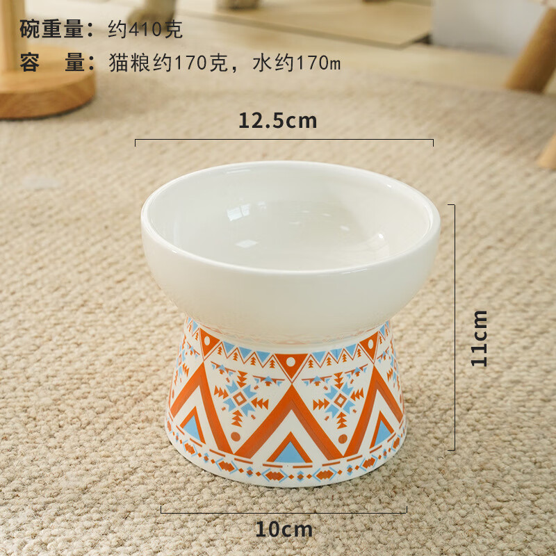 喵仙兒高腳陶瓷貓碗防滑不黑下巴寵物飲水碗頸護盆 異域貓碗A