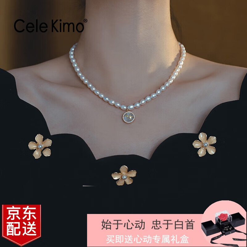 设计感法式优雅气质颈链生日礼物送老婆女友 a3y305双子星芒珍珠项链