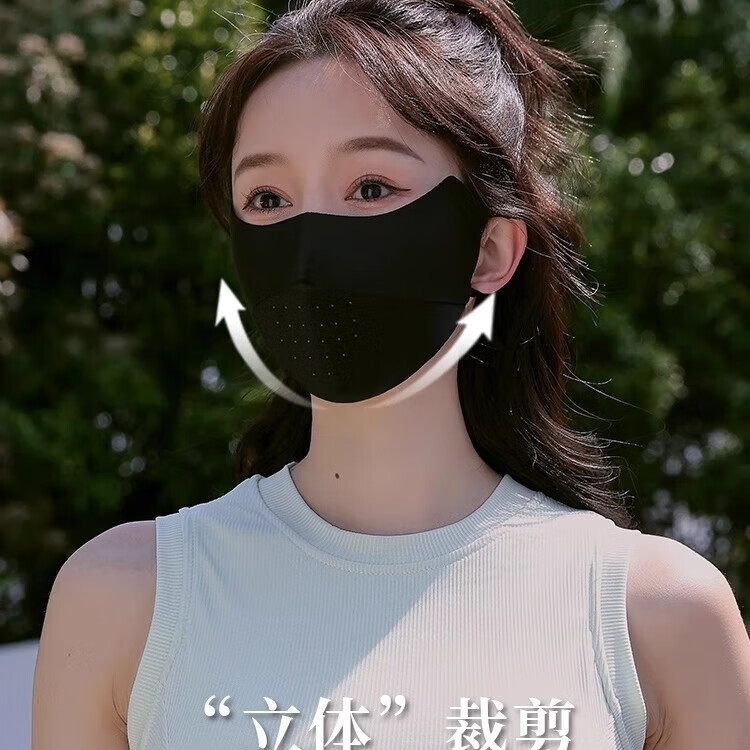 华婷露新款冰丝防晒口罩女防紫外线夏季透气遮阳面罩3d立体护眼角脸罩 【2件替换装】黑色+深灰