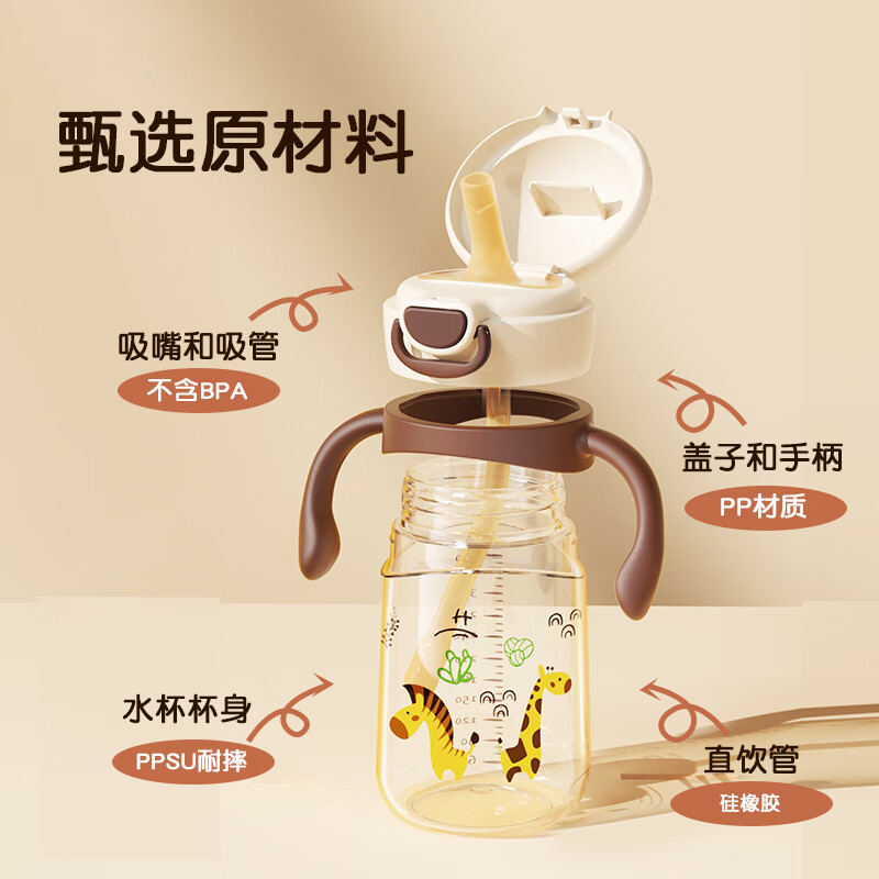 NEVS学饮杯6个月一岁以上鸭嘴杯婴儿吸管杯儿童水杯宝宝喝水喝奶瓶 奈落红 350ml (直饮管)