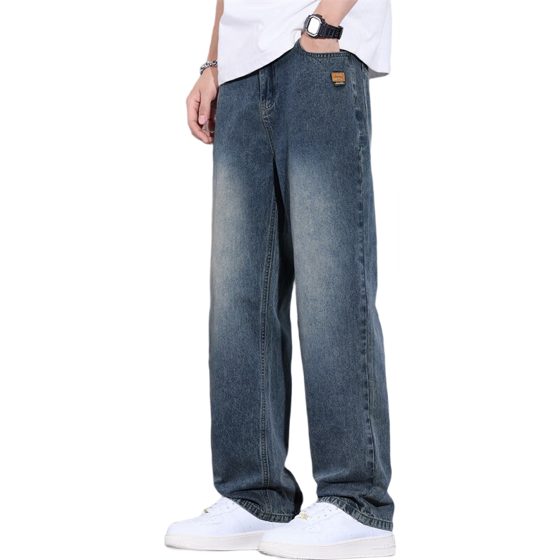 JEEP牛仔裤男秋冬季直筒休闲裤男士宽松阔腿裤子弹力 怀旧蓝 32