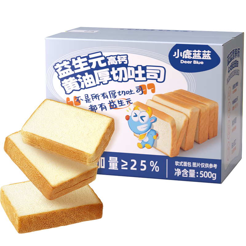 小鹿蓝蓝0添加厚切高钙黄油吐司 宝宝零食儿童面包早餐牛奶面包 500g