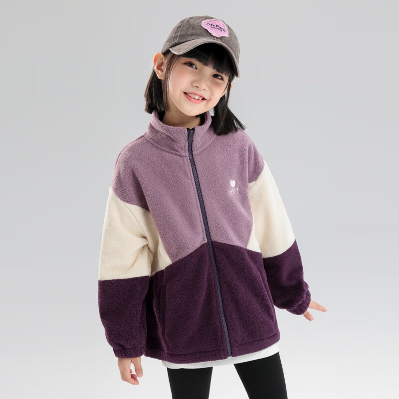 左西女童搖粒絨外套新款兒童冬季加絨冬裝雙面絨洋氣女孩上衣 紫色 雙面搖粒絨 cm 110