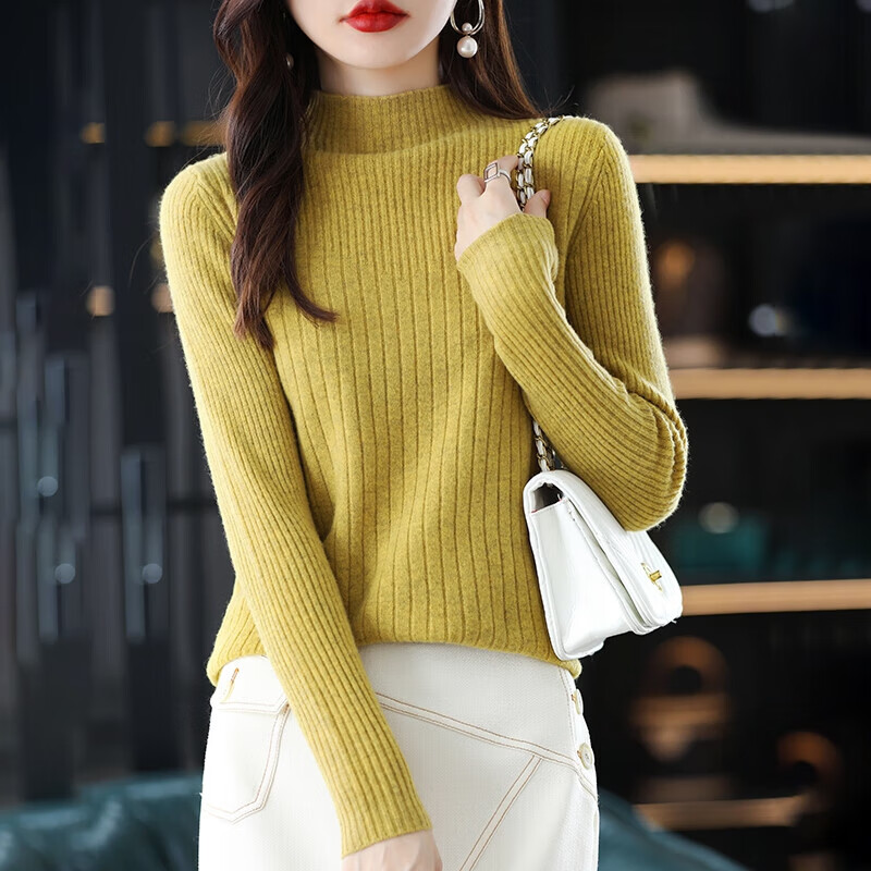 香影芬半高领套头毛衣女长袖针织衫女修身保暖内搭洋气减龄打底衫女上衣 北美焦糖 XL (建议115-125斤)