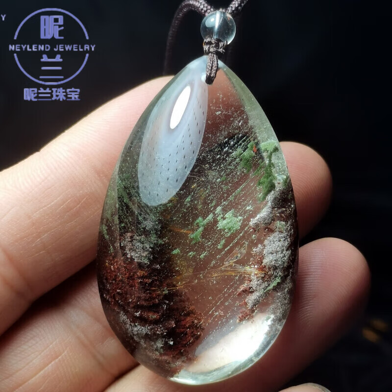 昵兰胖东来同款绿幽灵吊坠天l然水晶四季彩幽灵项链聚宝盆千层山无事