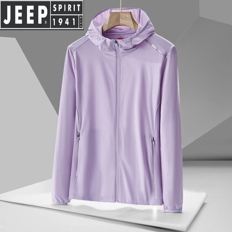 JEEP SPIRIT吉普UPF50+户外防晒衣女新款防紫外线透气冰丝防晒服男夏季钓鱼 女浅紫 L