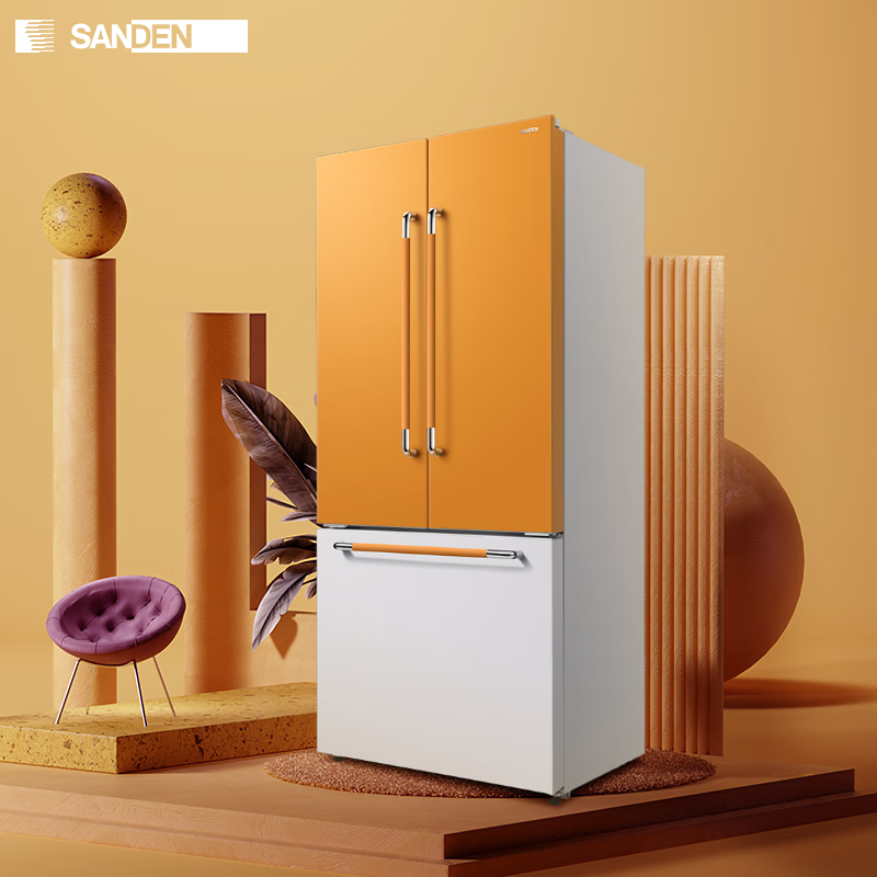 sanden三电513升全自动制冰机办公室三门法式电冰箱撞色彩板门一级