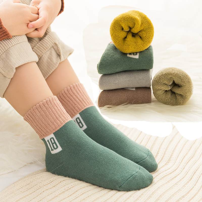 俞兆林儿童袜子男冬季加厚宝宝男孩中筒女童加绒保暖毛圈袜中大童男童 数字18款-儿童毛圈中筒袜 5双 L /6-8岁建议脚长16-19cm