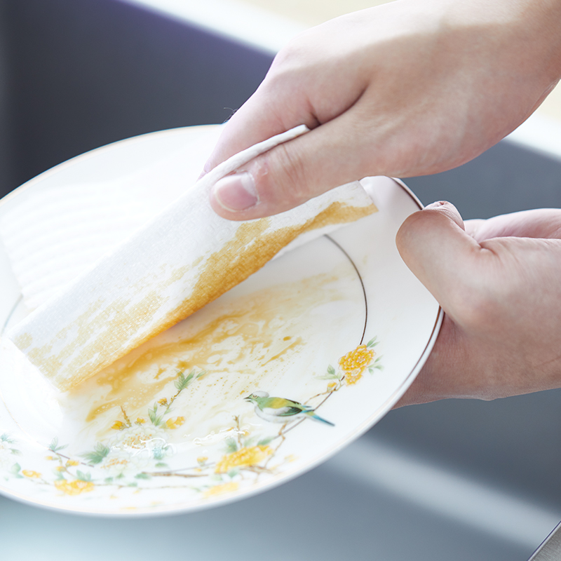 设乡味百洁布不沾油一次性洗碗布懒人抹布吸水加厚木浆棉材质去污 5卷250张【超值装】