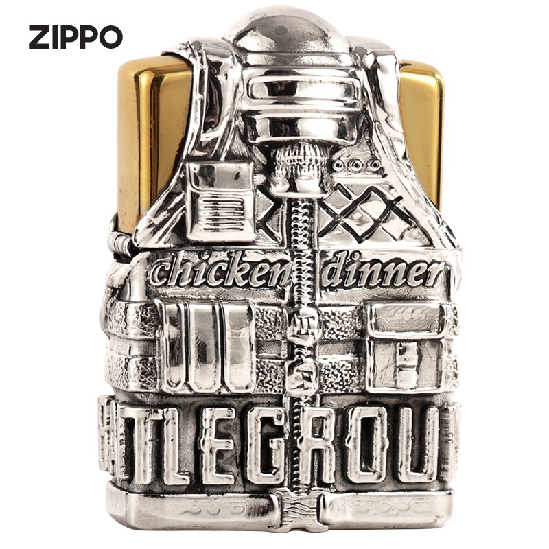 zippo打火机之宝黄铜重机3d浮雕盔甲绝地求生吃鸡游戏圣诞节礼物 银色