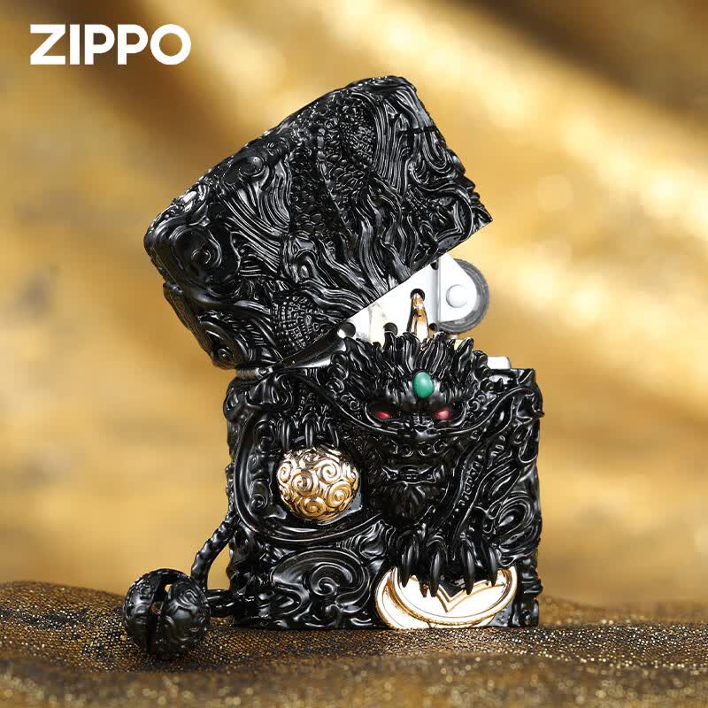 ZIPPO打火机官方正品煤油防风之宝招财灵动貔貅限量送男士朋友生日礼物 灵动貔貅黑色-不定制【套餐款】