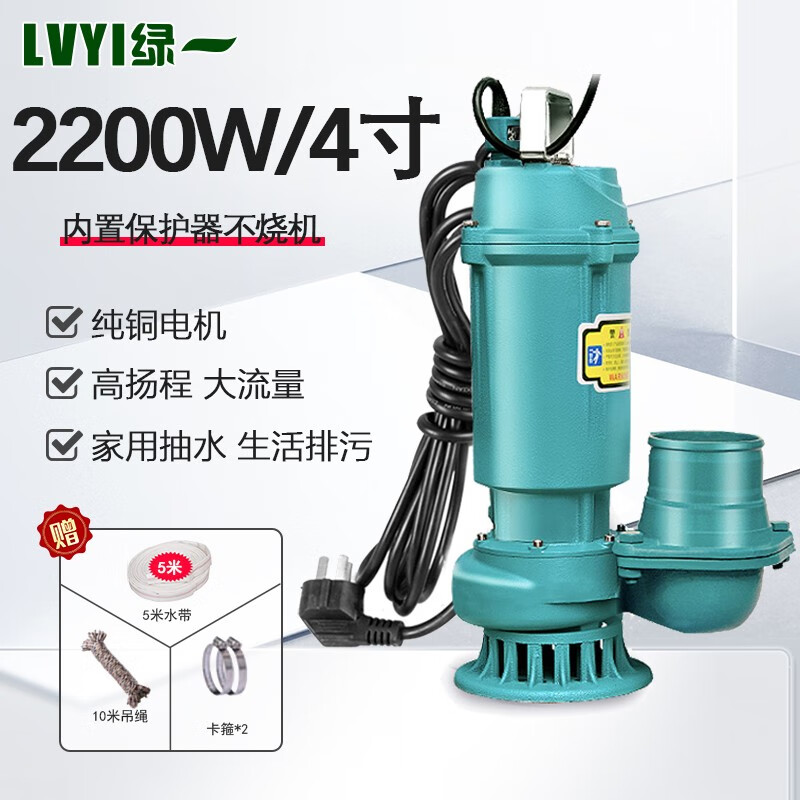 绿一（lu yi）潜水泵220v水泵家用抽水小型抽水机高扬程农用灌溉水井抽水泵 2200W4寸清水泵5米管
