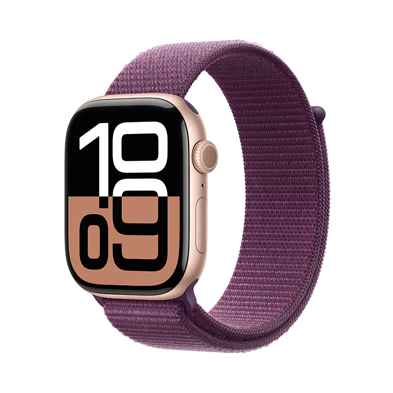 PLUS会员：Apple 苹果 Watch Series 10 GPS款 智能手表 46mm 玫瑰金色铝金属表壳 梅子色回环式运动表带