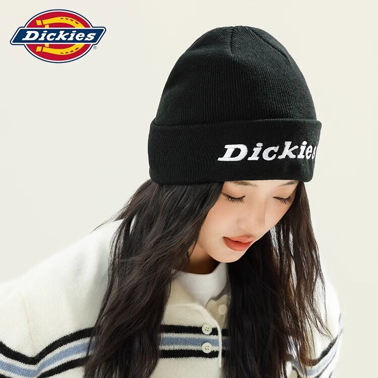 Dickies品牌保暖针织帽子秋冬季男士毛线帽女滑雪冷帽骑行防风防寒护耳帽 灰色男女情侣款 58CM（均码）
