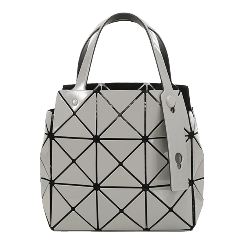 三宅一生（ISSEY MIYAKE）新品 女士CARAT系列幾何拼接菱格亮面托特包鉆石包手提女包 BB46 AG610 12 灰色