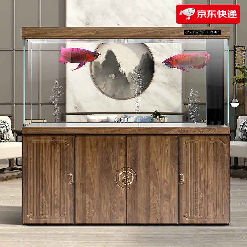 德克(D&A)新中式鱼缸超白玻璃生态水族箱客厅中大型免换水底过滤龙 胡桃木纹色-靠墙款 150x40x155cm