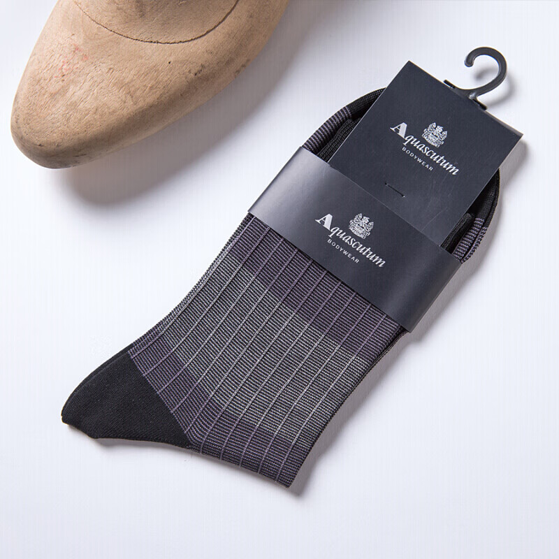 HKAQ进口男袜子柚子坊 进口高端限量240针男士商务短袜子 挑色链接 灰色+紫色. 40-44码