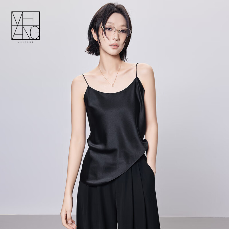 美洋（MEIYANG）矜贵背心 气质黑珍珠可机洗真丝吊带 黑色（醋酸版） M
