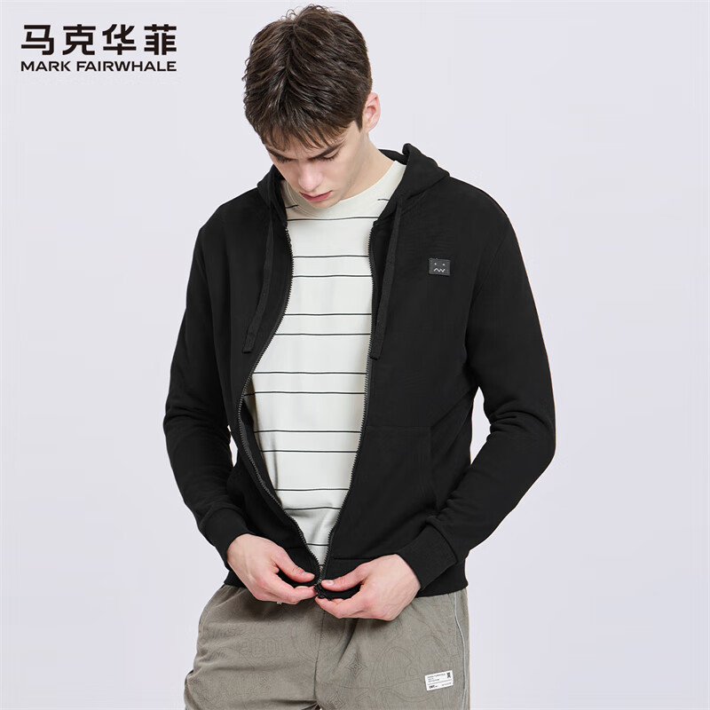 馬克華菲（FAIRWHALE）【棉】馬克華菲開(kāi)衫衛(wèi)衣男裝2025春季新款感刺繡連帽外套 黑色311 M 170