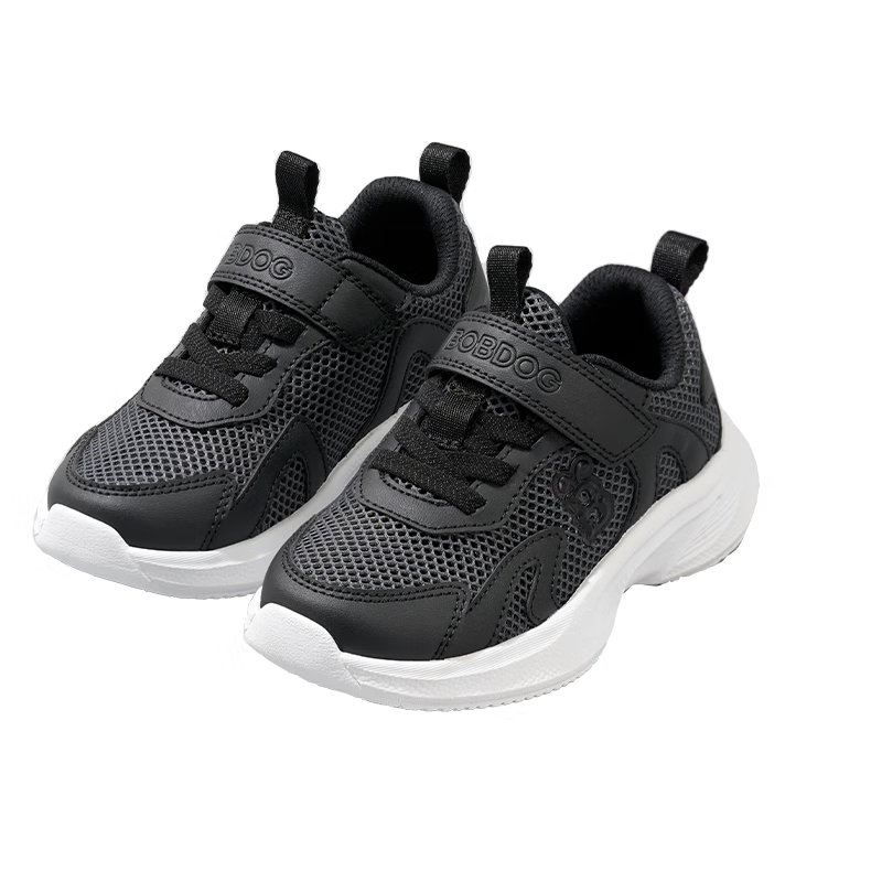 巴布豆童鞋儿童运动鞋户外休闲百搭鞋男童女童轻便透气网面跑步鞋断码清 百搭黑 【透气大网】 28 内长18cm 适合脚长17cm