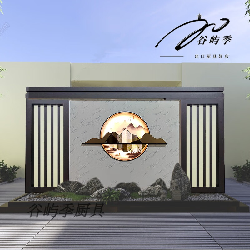 妙普乐高端大气不锈钢影壁墙别墅庭院屏风风水隔断室外入户新中式迎门