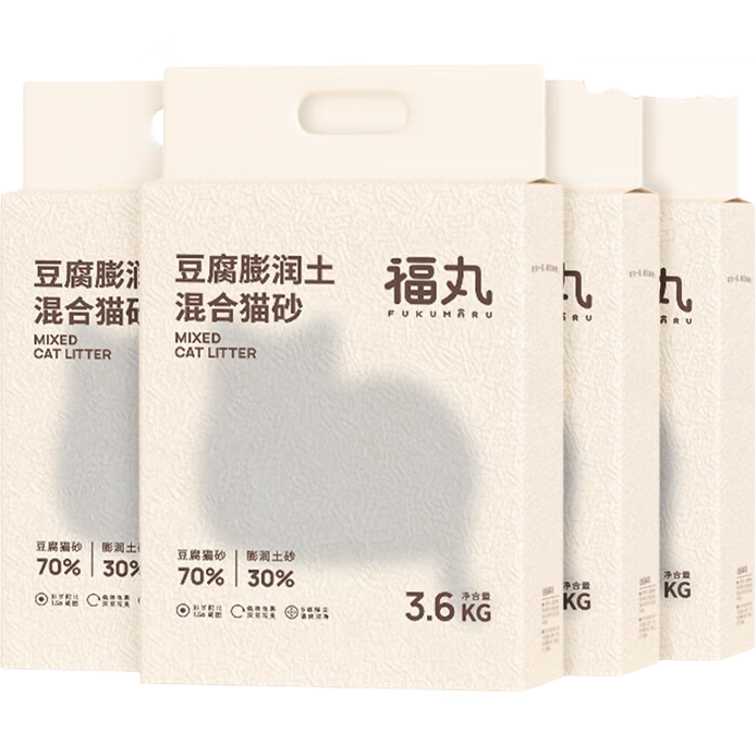 三人团：福丸 玉米豆腐膨润土混合猫砂 3.6kg*4包