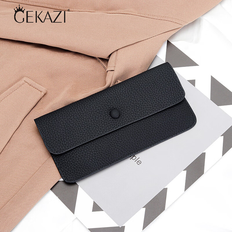 歌卡姿（GEKAZI）牛皮女式长款钱夹新年七夕超薄多功能放手机手拿钱包真皮百搭皮夹 黑色