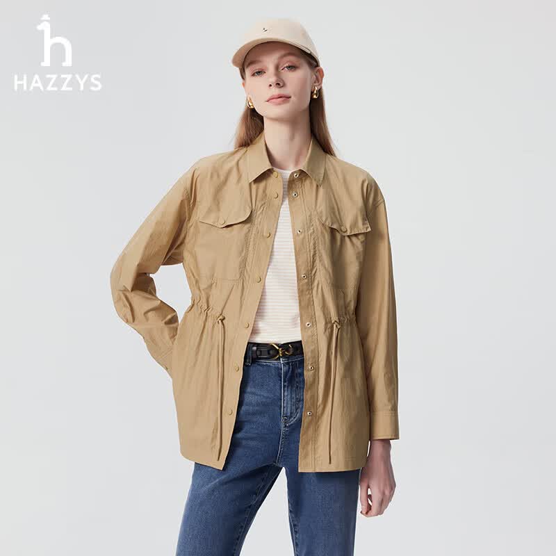 哈吉斯（HAZZYS）女装 夏季款女士衬衫式收腰夹克女ASVSU0CBU12 米色BI S (155/80A 36)