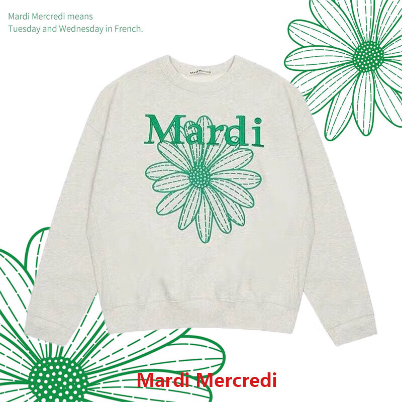 OEING&amp;mardi官方直营mardi卫衣小雏菊男女秋冬加绒薄款董洁印花刺绣 燕麦色绿花刺绣国内现货 均码