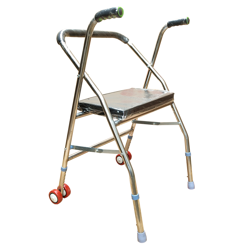 烨泰（YETAI） 不锈钢老年人助行器带轮带坐 残疾人助步器 老人手推车可折叠助行架 黑色二轮款