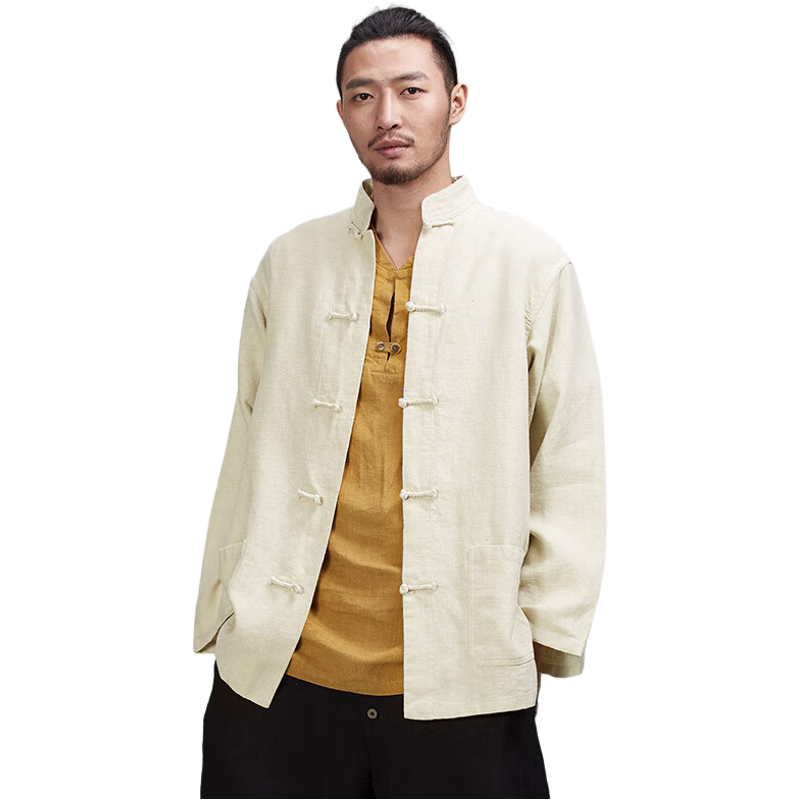 楠中國(guó)風(fēng)唐裝外套男士苧麻春季中老年男裝棉麻簡(jiǎn)約百搭太極服墨韻 36#亞麻原色 XL