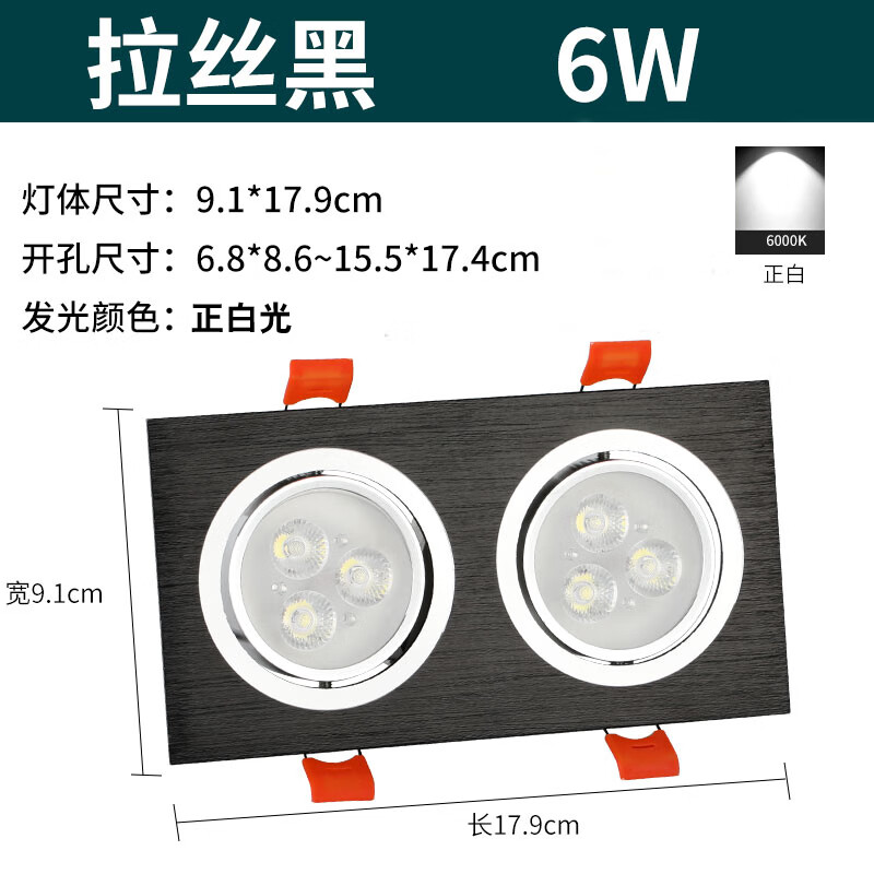 施韵令双头射灯led格栅灯吊顶双排长方形筒灯过道斗胆灯嵌入式1020