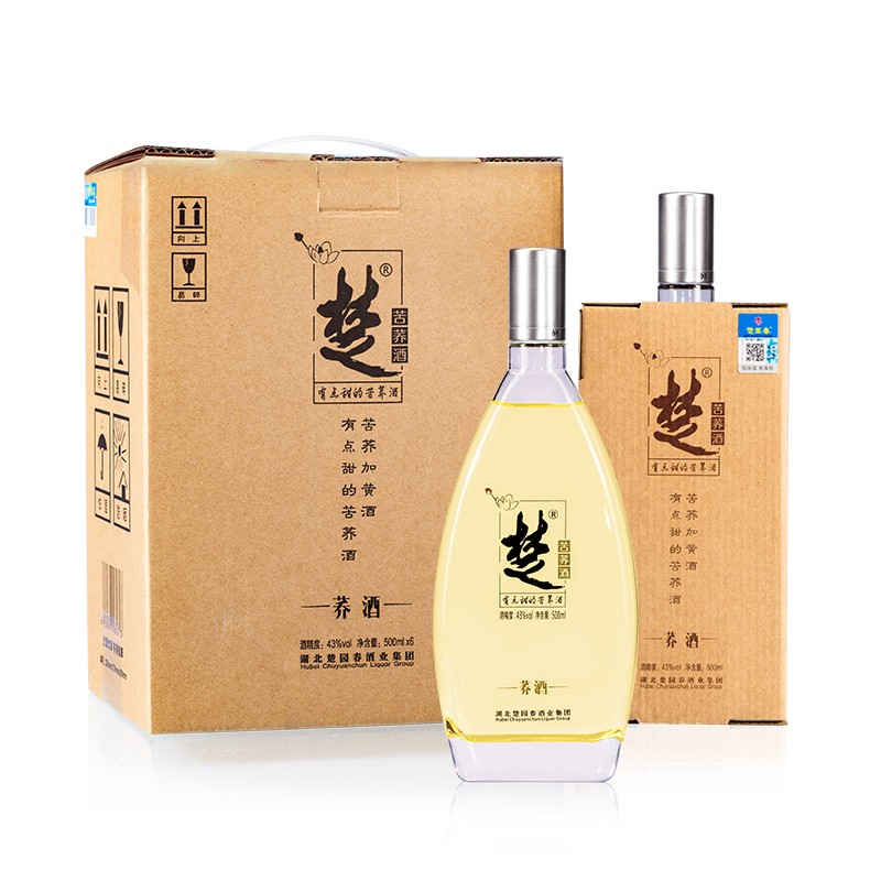 楚向往养生苦荞酒 荞酒43度光瓶简装配制白酒湖北楚园春特产名酒 43%vol 500mL 1瓶