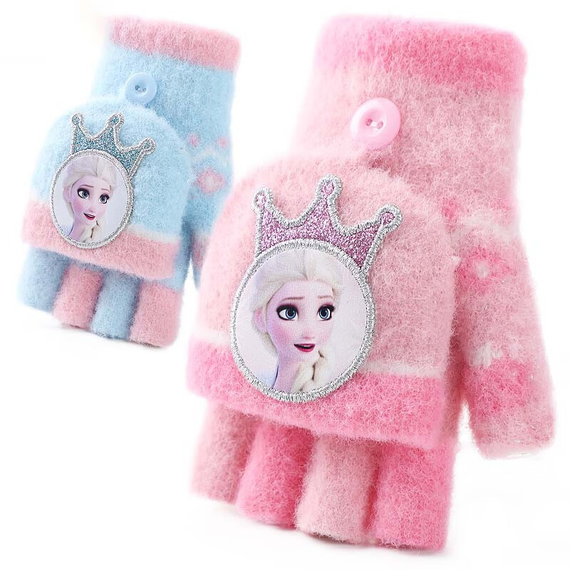 焱思泰爱莎公主儿童手套冬季女孩宝宝女童手套冬半指翻盖艾莎保暖zp